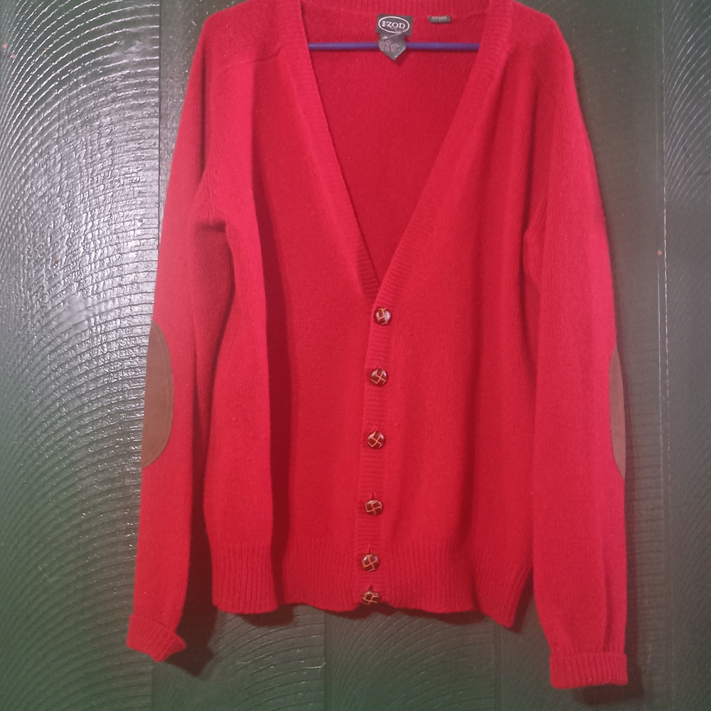Vintage 90s IZOD Shetland Wool Sweater XL Red Unshrunken